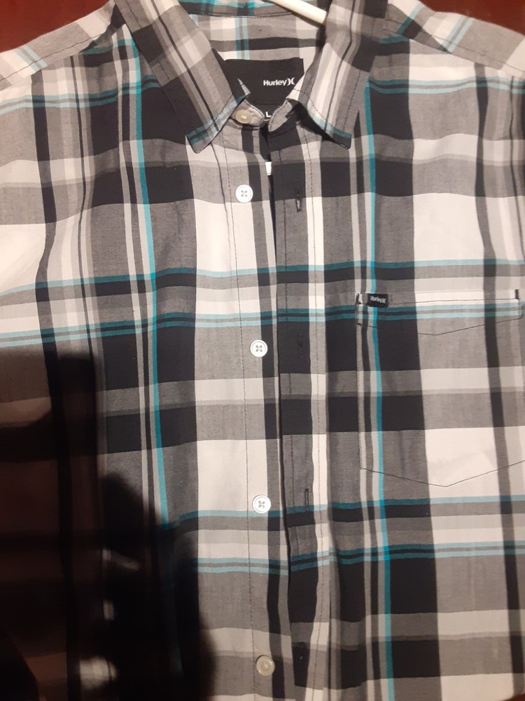Hurley L short sleeve Black White Grey and light blue lightly used
