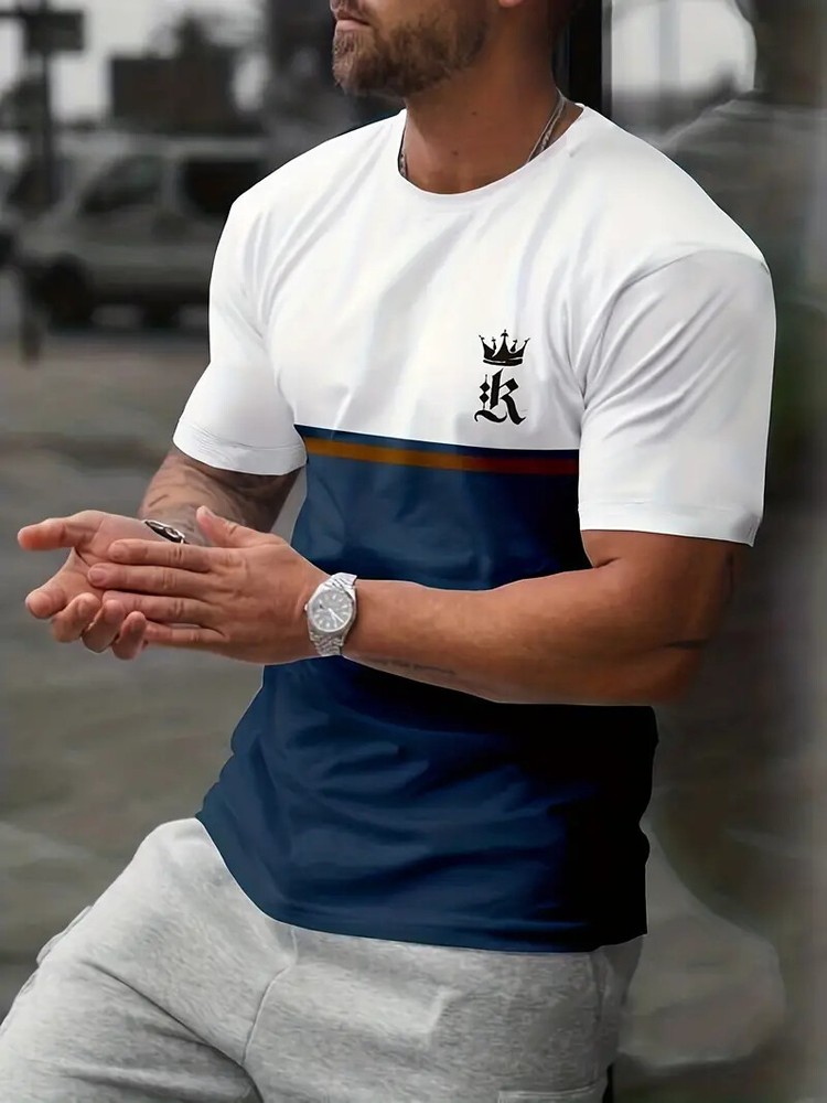 Camiseta Novedad Moda Patrón De Corona Casual Mangas Cortas