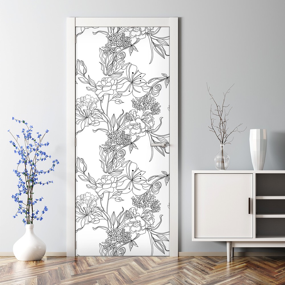 Black and white forest Bubble Free Door sticker Decor Self Adhesive Peel & Stick