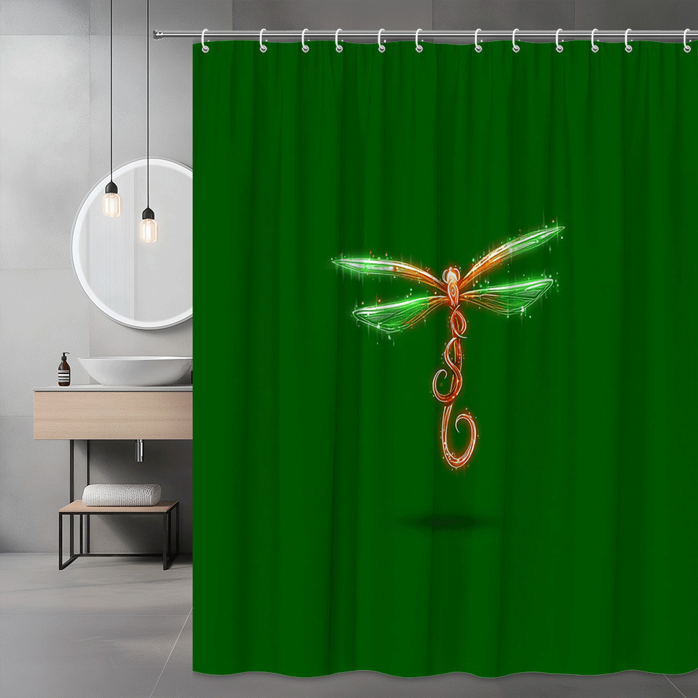 Green Dragonfly Shower Curtain Abstract Graphic Print-image