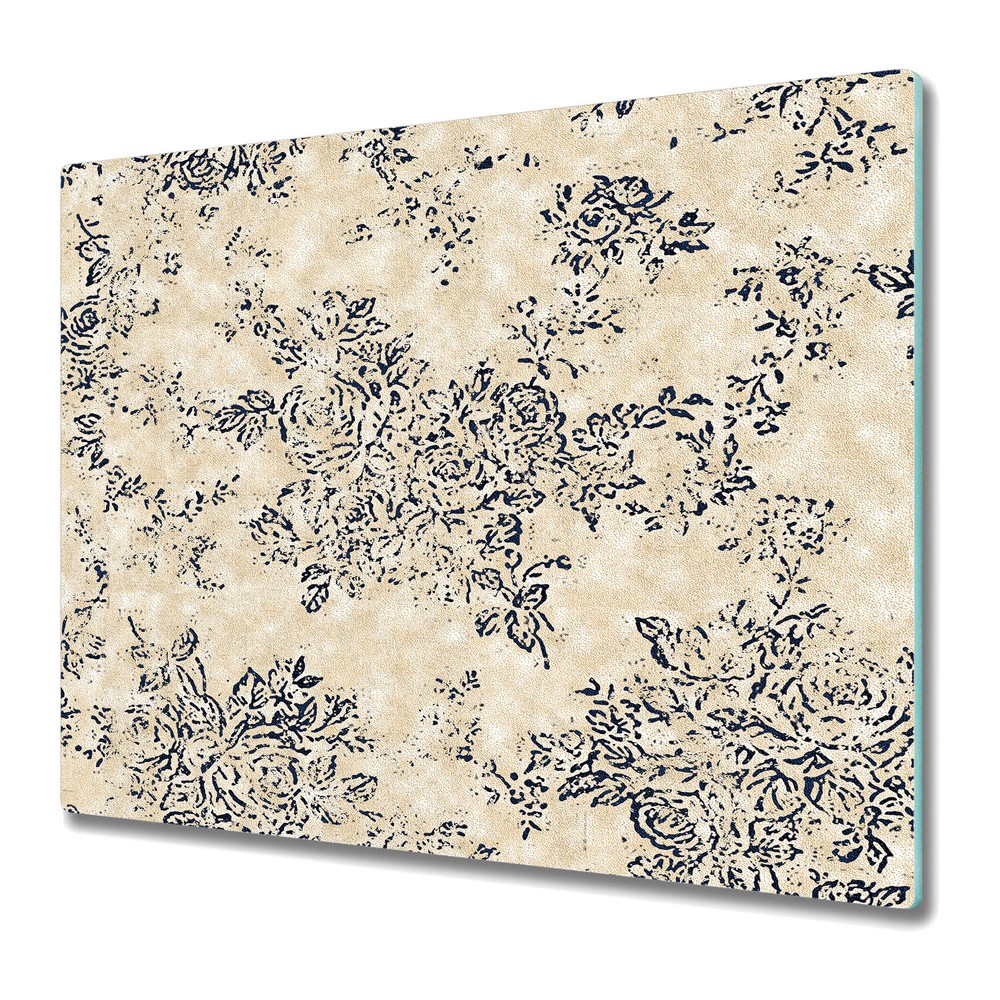 Glass Induction Ceramic Hob Cover Old style floral black and beige 60x52
