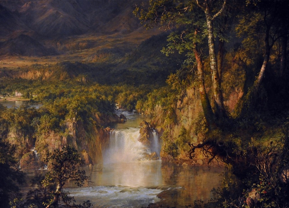 3429.Landscape painting with waterfall POSTER.Home Room School Office art decor