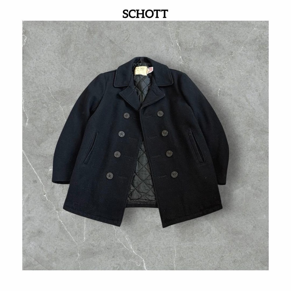 Schott U.S740N Wool Double Breasted Peacoat Navy Made in USA Used