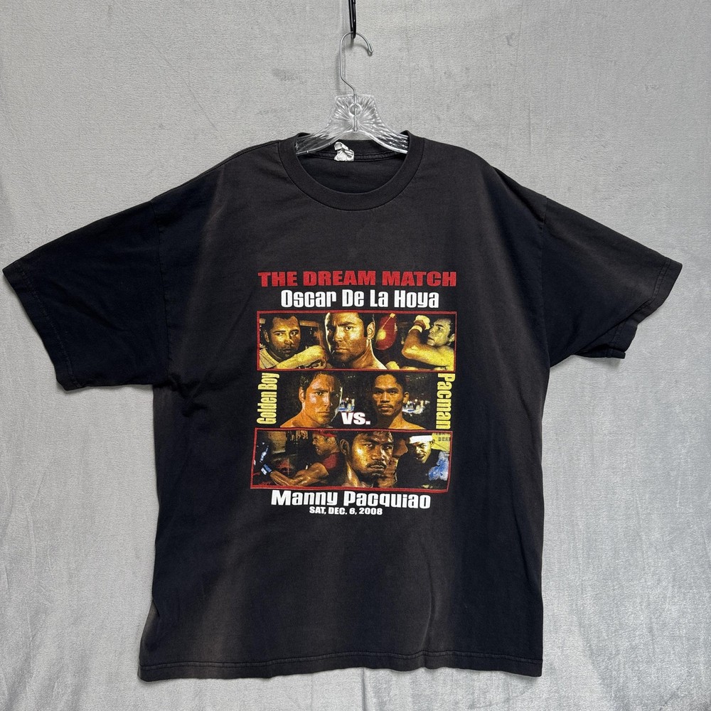 Oscar De La Hoya Manny Pacquiao Shirt Mens XL Black Dream Match Boxing 2008