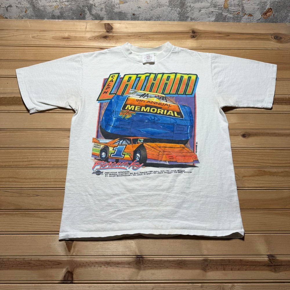 Vintage 1995 Ralph Latham Memorial Dirt Track Racing Graphic T-Shirt USA - Large