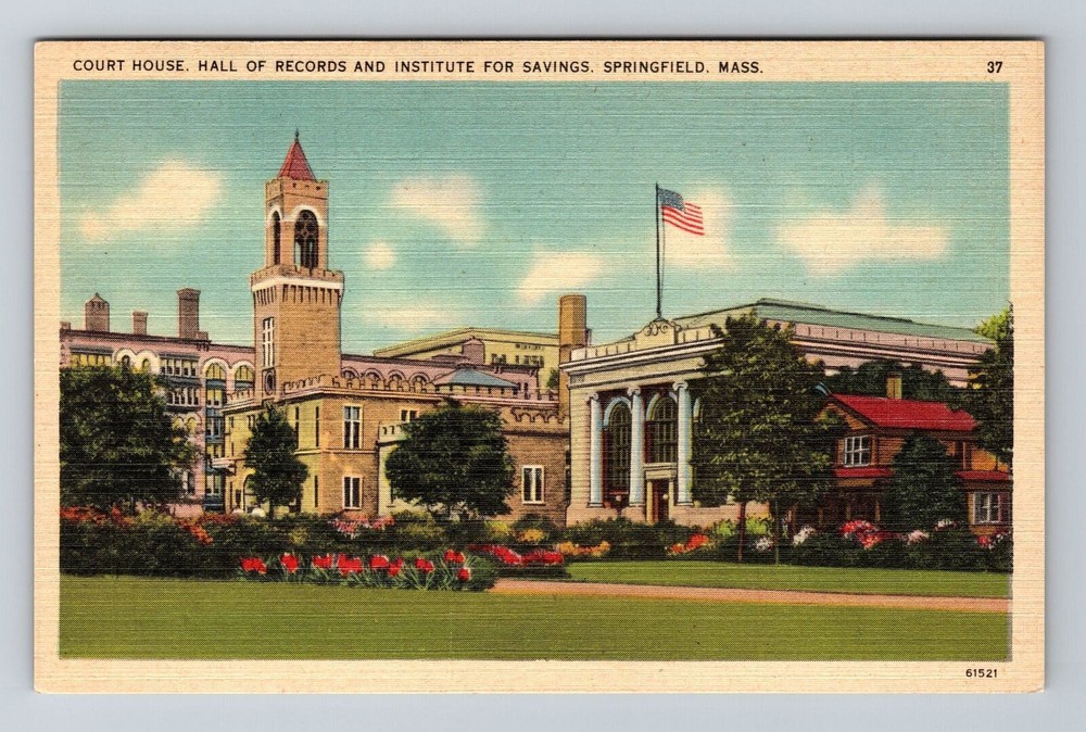 Springfield MA-Massachusetts, Court House, Hall Records, Vintage Postcard