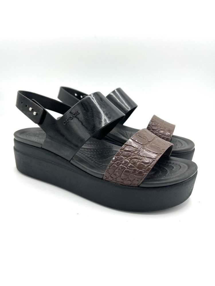 Crocs Women Size 9 Brooklyn Croco Shine Low Wedge Sandals 209360-20W