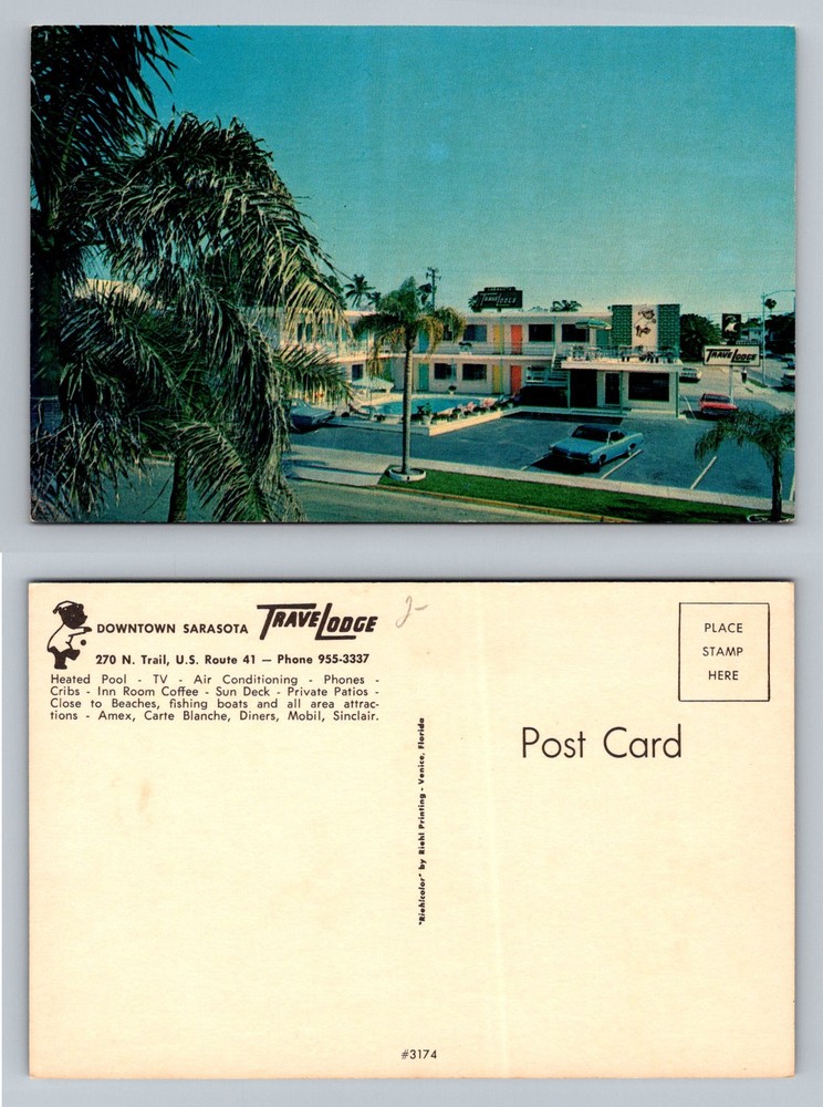 Sarasota, FL-Florida, Downtown Sarasota Travelodge Motel Vintage Postcard