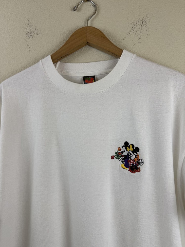 Vintage 90s Mickey Unlimited Shirt XL White Embroidered Mickey Minnie Disney
