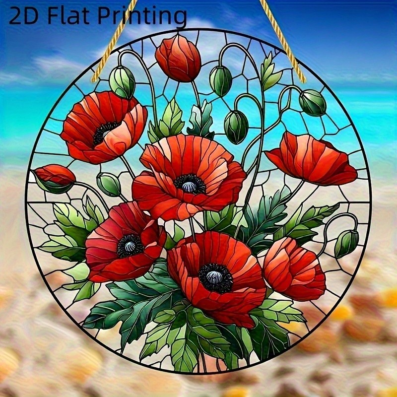 Red Poppy Flower Suncatcher for Garden Decor