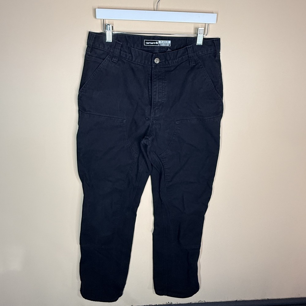 Carhartt Relaxed Fit Double Knee Canvas Workwear Pants Black Men's Size 34x32