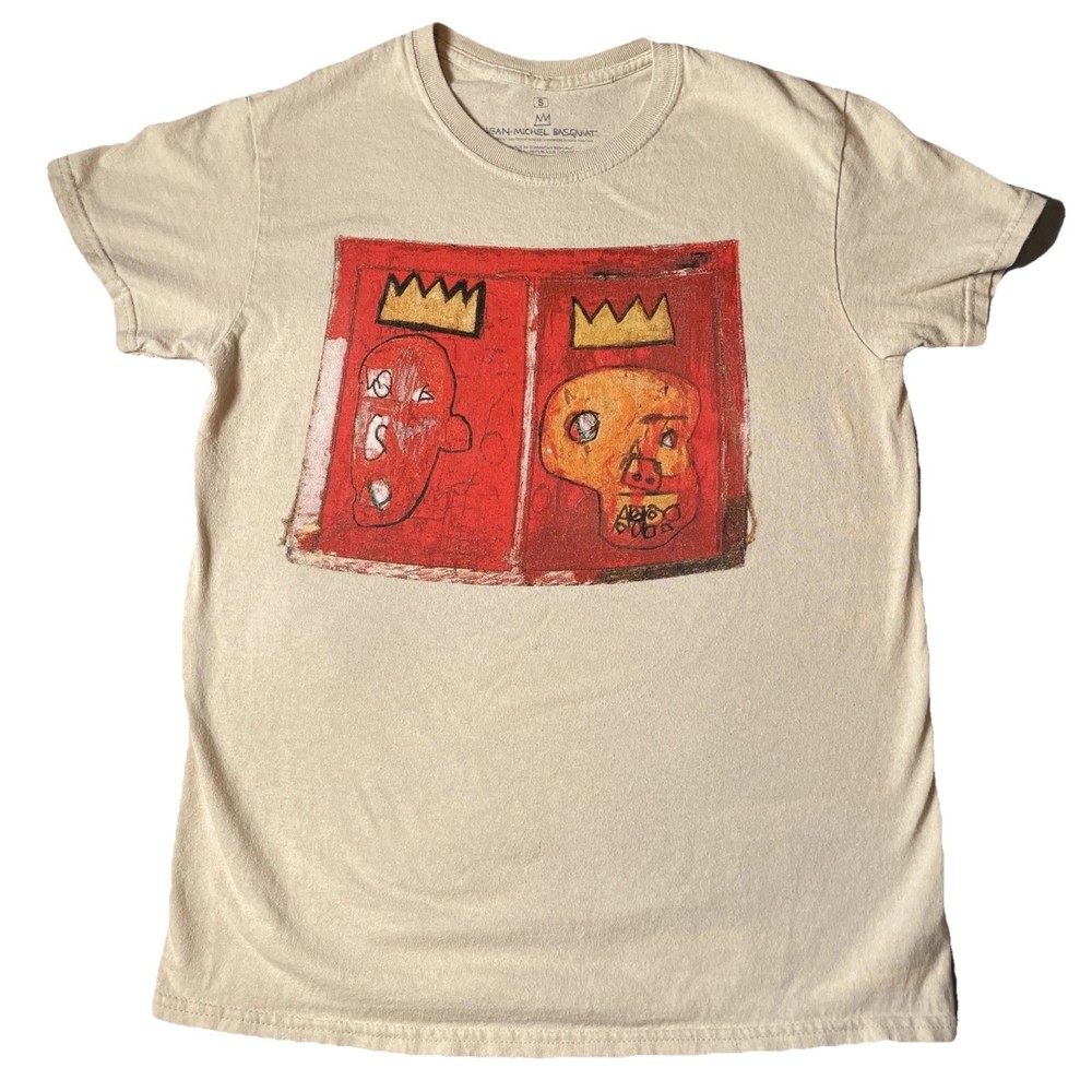 Jean Michel Basquiat T Shirt Mens Small Beige Short Sleeve Art Tee Hip Hop