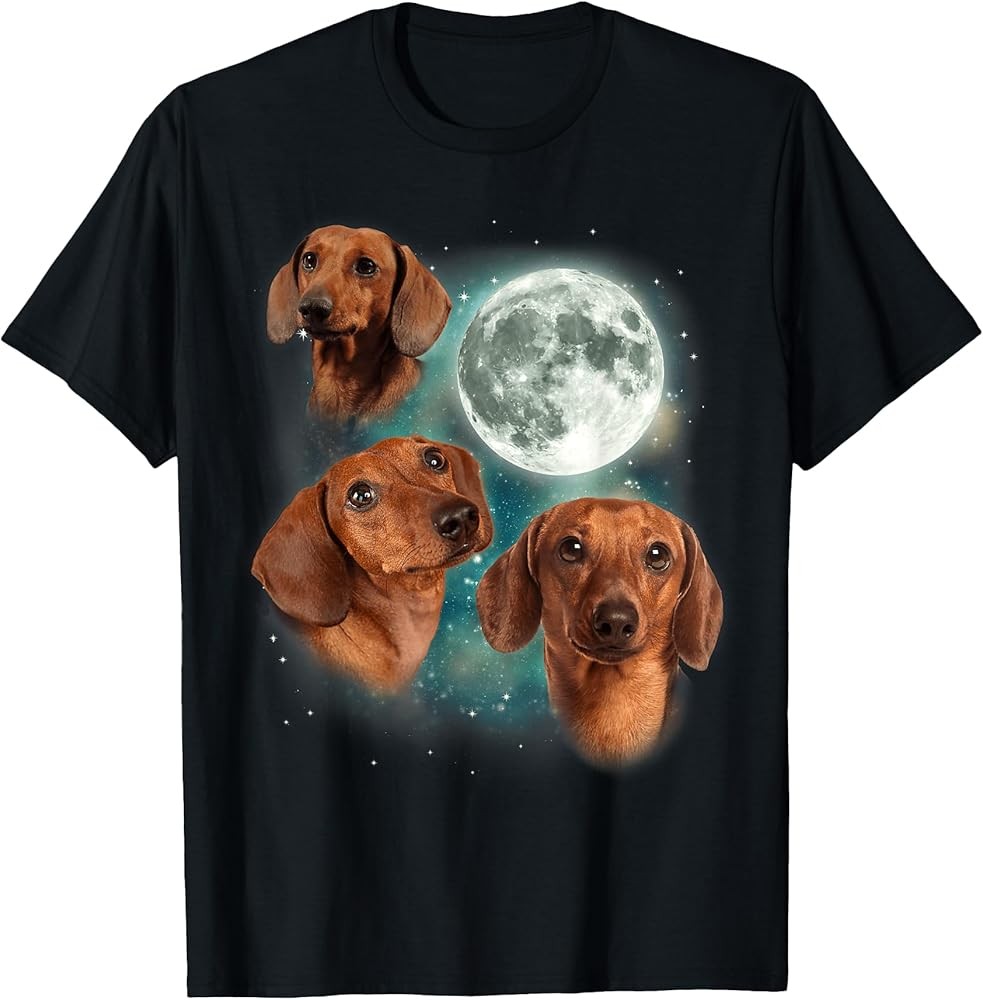 Three Dachshund Moon Wiener Dog Humorous Doggo Meme Parody T-Shirt