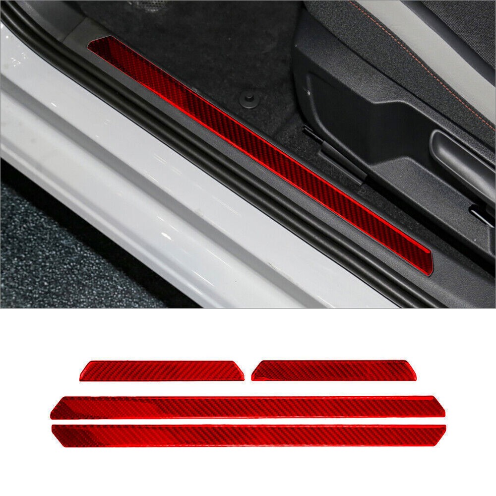 2021 VW Golf Red Carbon Fiber Door Sill Cover Trim for Interior