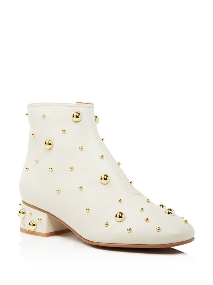 SEE BY CHLOE Womens Ivory Studded Leather Block Heel Booties Size 36