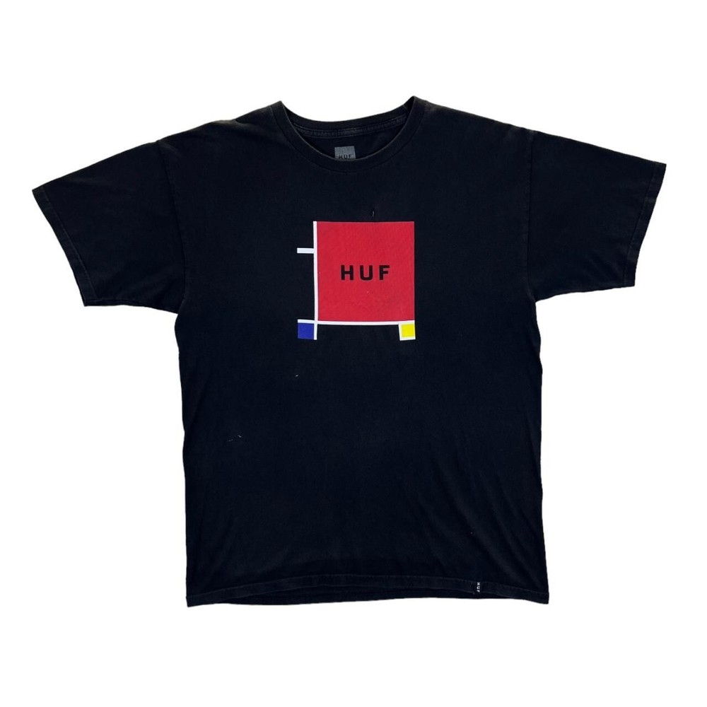 HUF Skater Streetwear Abstract Logo Spellout Graphic Black T-Shirt Large-image