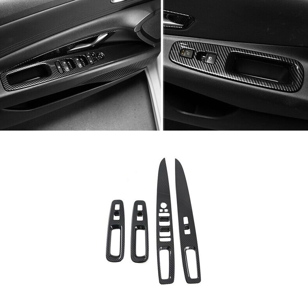Glass Window Switch Lock Panel 4* For Hyundai Elantra 2021-2023 ABS Carbon Fiber