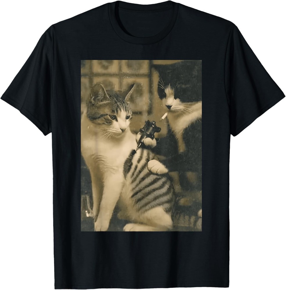 Vintage Cat Smoking Tattoo Inked Kitty Artist Funny Meme T-Shirt