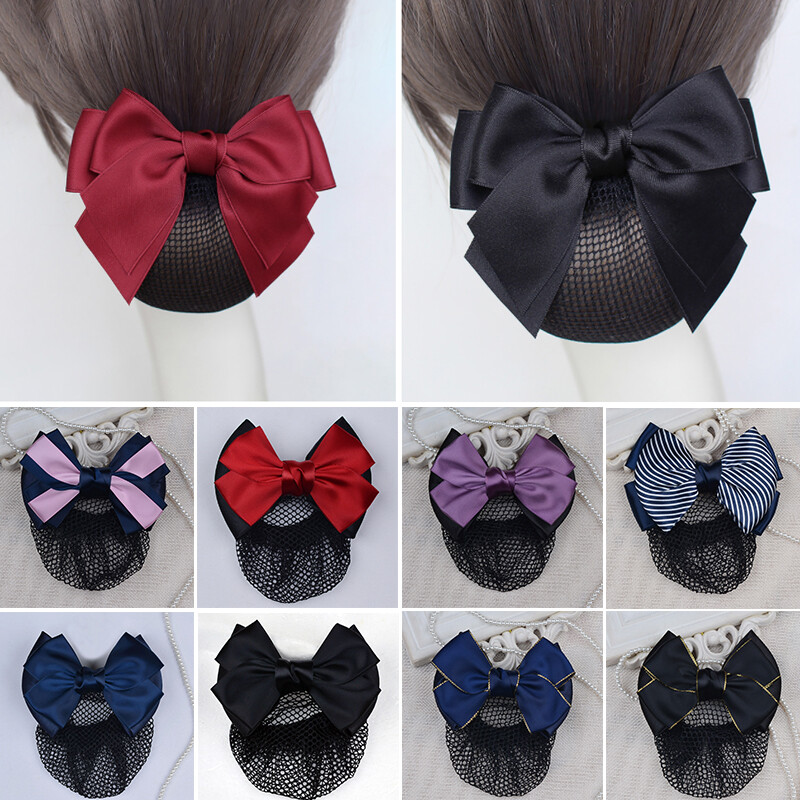 Hair Accesories Double Bowknot Snood Hairnet Professional Head Flower Ribbon