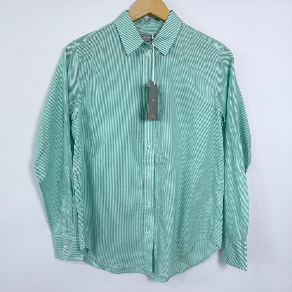 Everlane Mint Green Pinstripe Button Up Shirt Womens Size 0 Classic Preppy Work