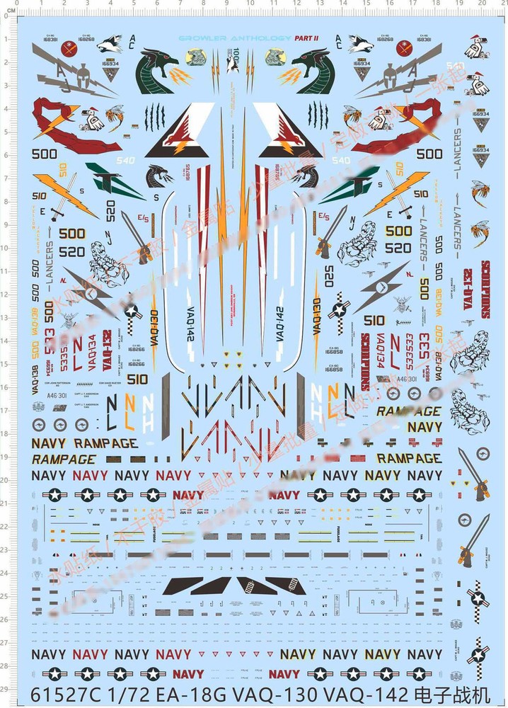 1/72 EA-18G Growler F/A-18F Super Hornet VAQ-130 142 Fighter Water Slide Decal