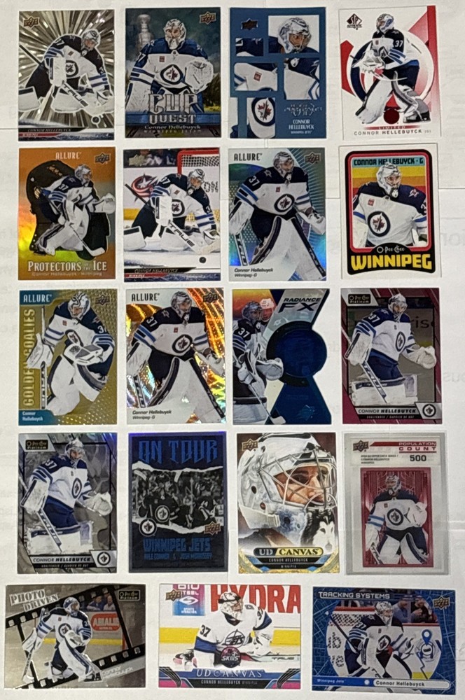 Connor Hellebuyck-Lot Of 20 Cards From Various UD/OPC Sets-C/W SILVER OUTBURST