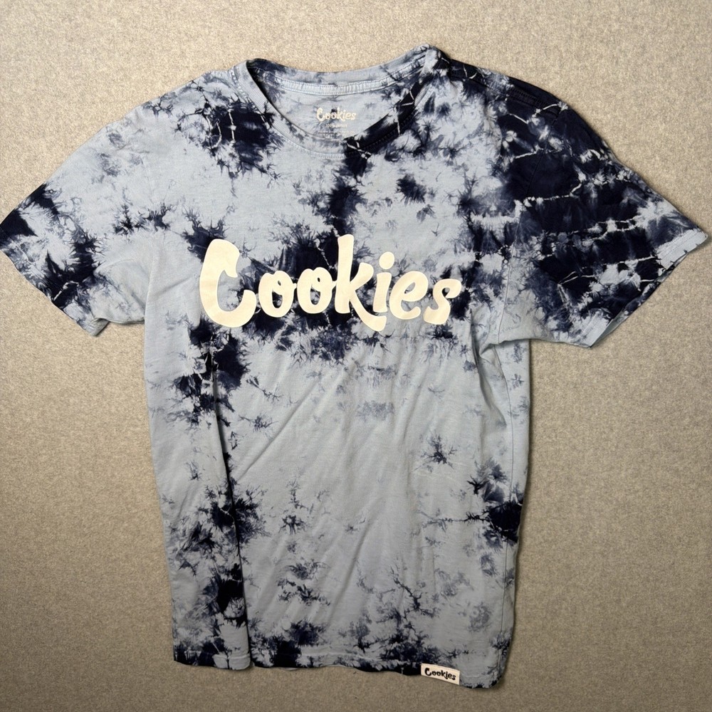 Cookies Logo Shirt Mens Medium Blue Tie Dye Short Sleeve Crew Neck Tee