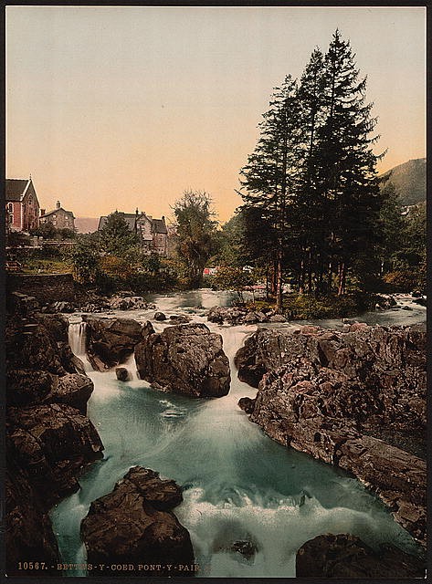 Photo:Bettws-y-Coed Wales Pont-y-Pair Waterfall 1890s River Bridge Trees