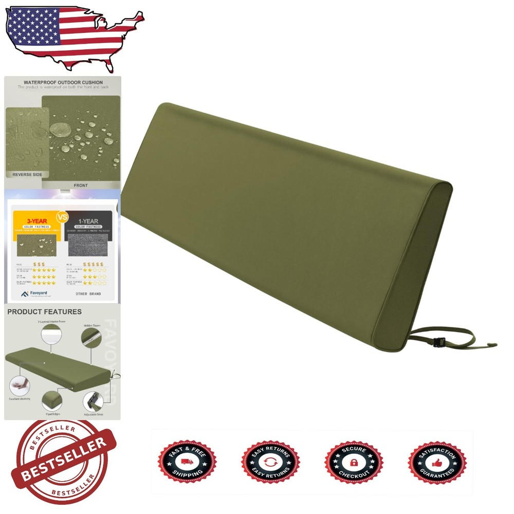 Waterproof 48 x 16 Inch Outdoor Bench Cushion with Comfortable Foam Padding
