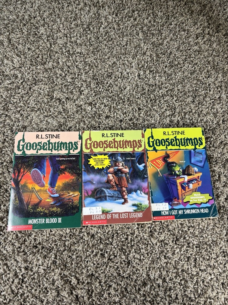 Lot Of 3 Vintage Goosebumps Books RL Stine Monster Blood III Shrunken Head