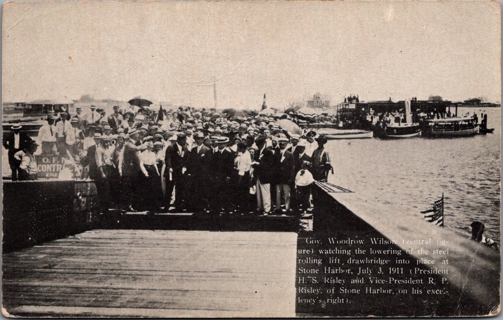 1911 Gov. Woodrow Wilson Stone Harbor NJ Bridge RPPC Postcard