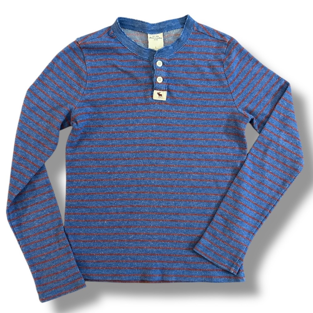 Boys Abercrombie Shirt Size 12-14 Youth Blue Long Sleeve Thermal Henley