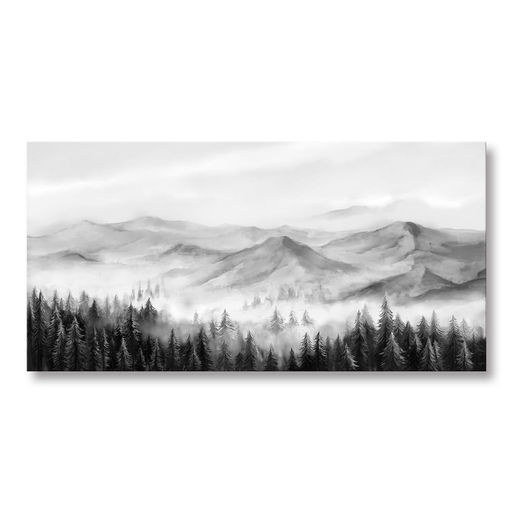Black and White landscape painting Canvas Wall Art for Bedroom Foggy Forest T...