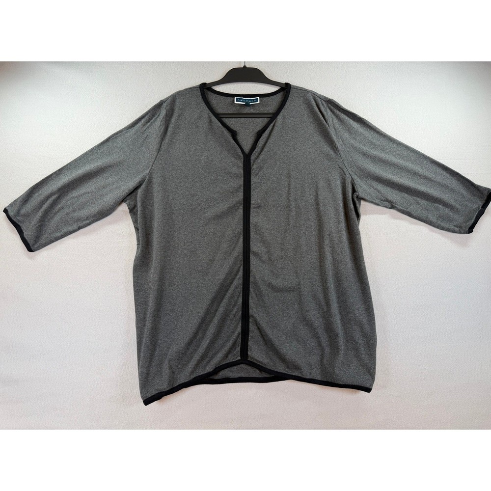 Karen Scott Womens 3X Gray 3/4 Sleeve Split V-Neck Top Knit Shirt Contrast Trim