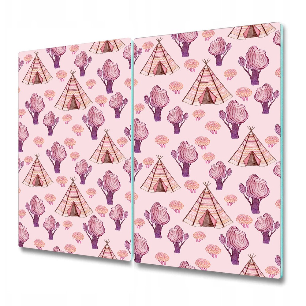 Glass Cutting Board Enchanted Tepees & Tree Fairy tale Purple Pink 2x30x52