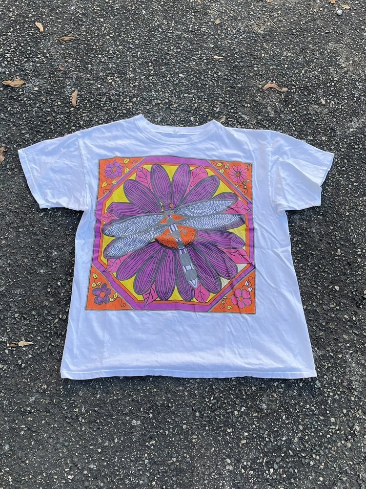 Vintage 90s Dragonfly Multicolored Abstract Art Graphic T Shirt White-image