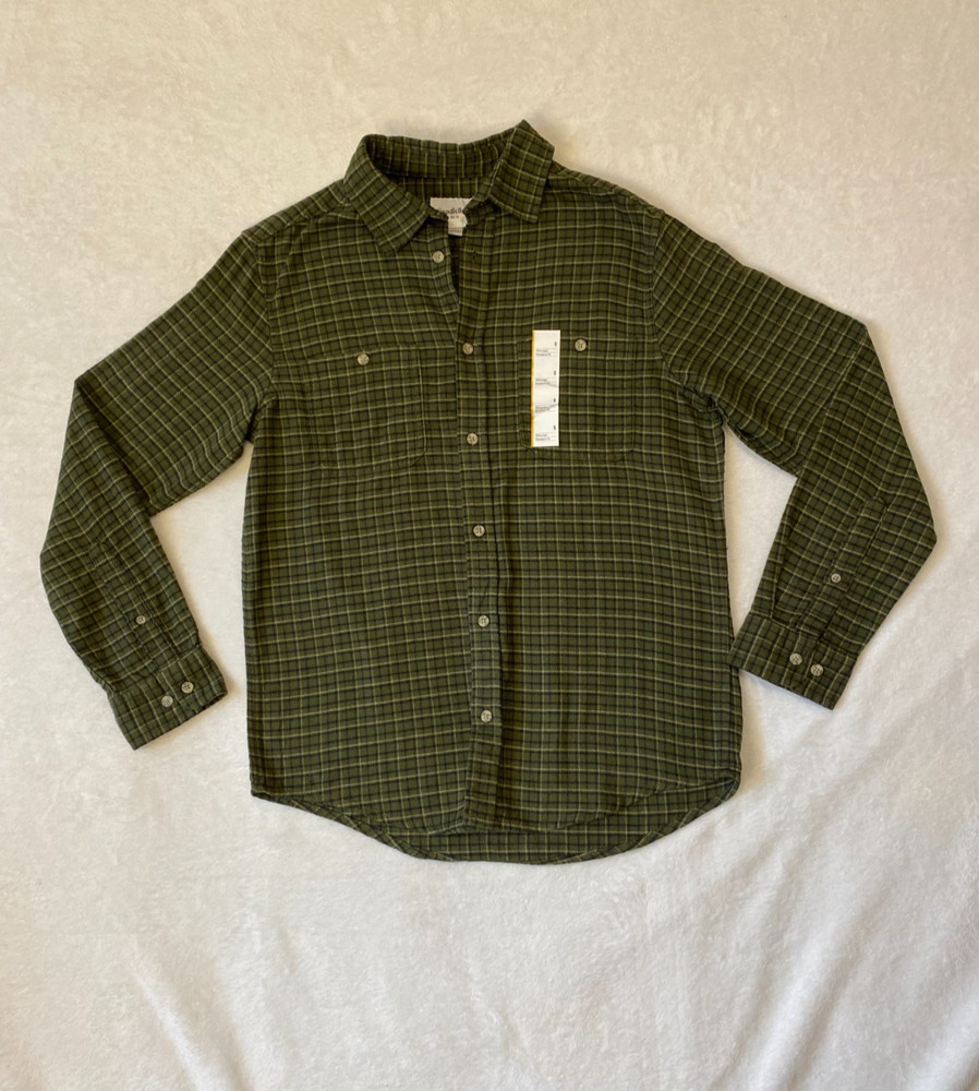 NWT Goodfellow Green Plaid Flannel Button Down Long Sleeve Men's Size Small