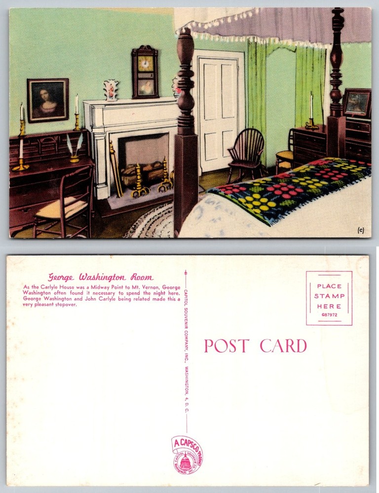 George Washington Room Carlyle House Alexandria VA Vintage Postcard CAPSCO