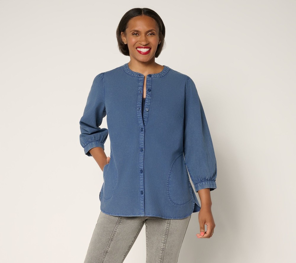 LEGO Women's Top Sz XL Button Front 100% Cotton Washed Shirt Blue A698988