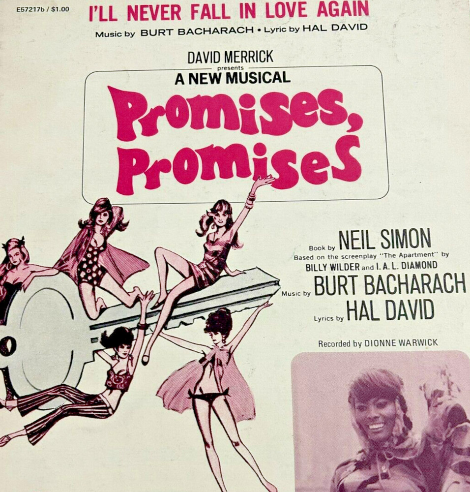Vtg Sheet Music Dionne Warwick Burt Bacharach Promises 'Never Fall in Love Again