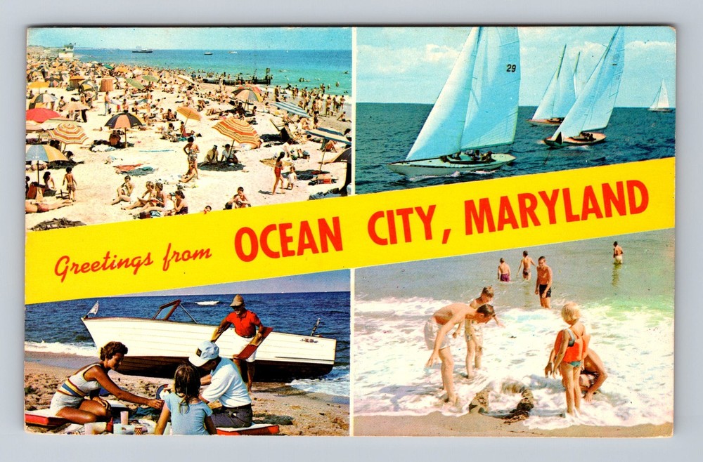 Ocean City MD-Maryland, Banner Greetings, Beach & Ocean, Vintage Postcard