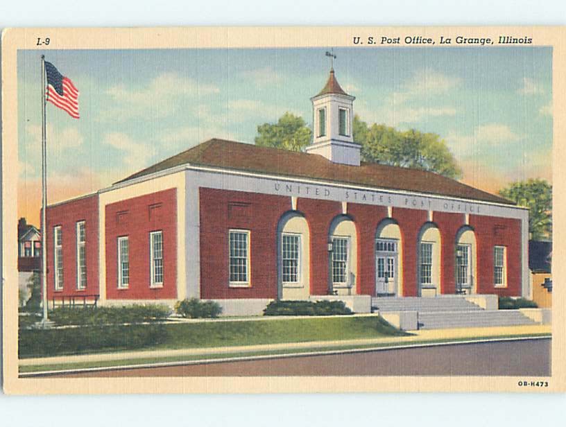 Unused Linen POST OFFICE SCENE La Grange Illinois IL hs1114@