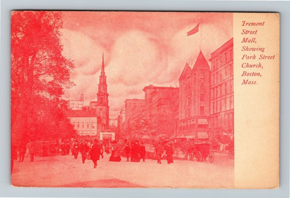 Boston MA-Massachusetts, Tremont Street, Horse Carriage Church Vintage Postcard