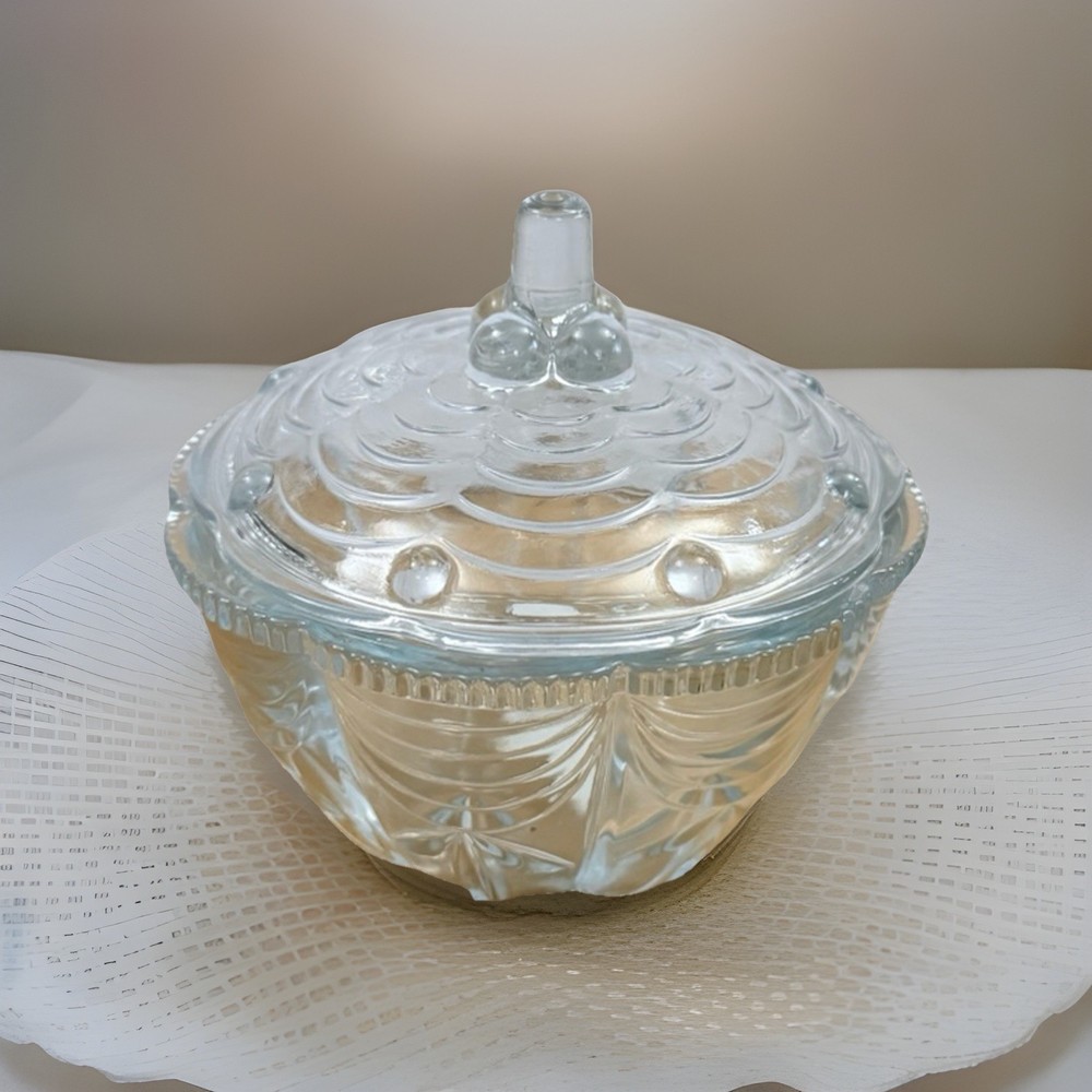 Vintage Crystal Covered Candy Box Dish Clear 