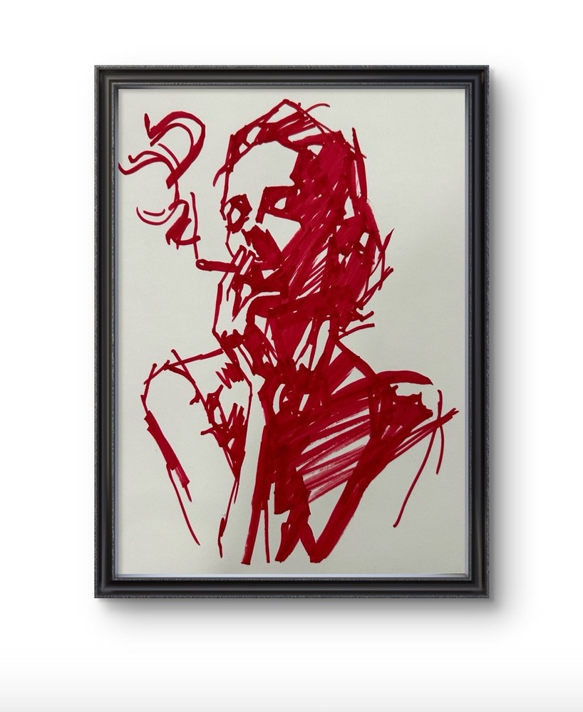 Original Abstract Smoking Woman Painting 9x12 paper Modern Wall Art Home Decor