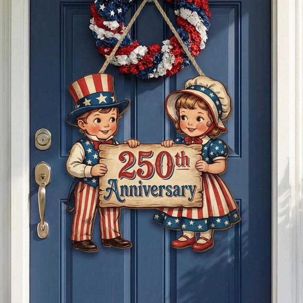 250Th Anniversary Door Sign 4Th of July America Wreath Patriotic Hanging Sign Re