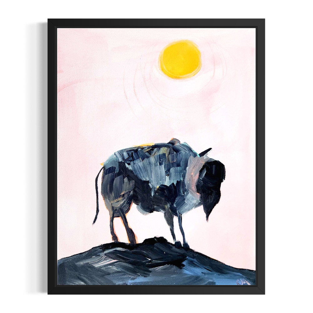 Original Abstract Buffalo 11x14 Painting Acrylic Multicolor Wall Art Canvas-image