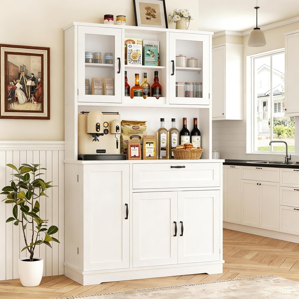 Kitchen Pantry Cabinet, Large Kitchen Hutch Formhouse Storage Cabinet