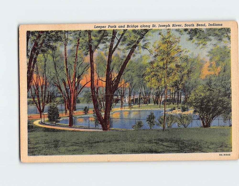 Postcard Leeper Park and Bridge Along St. Joseph River South Bend Indiana USA