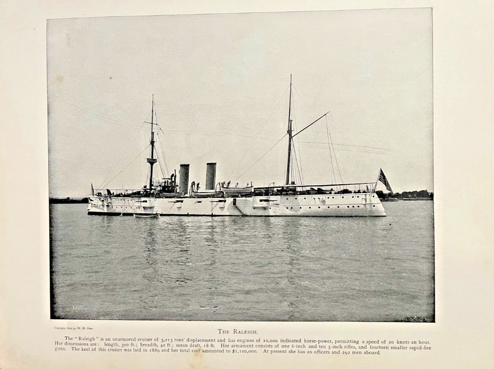 1898 Vintage Illustration Unarmored Cruiser Raleigh Spanish American War